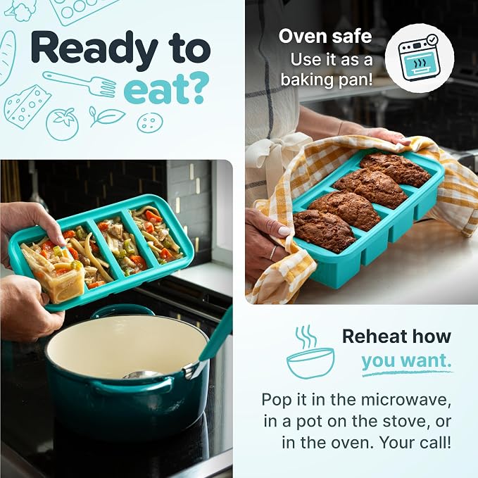 Souper Cubes Silicone Freezer Molds Gift Set, Aqua | 2 Tbsp, 1/2 Cup, 1 Cup and 2 Cup Silicone Molds for Food Set, Perfect for Freezing Soup, Grains, Proteins, Herbs and More
