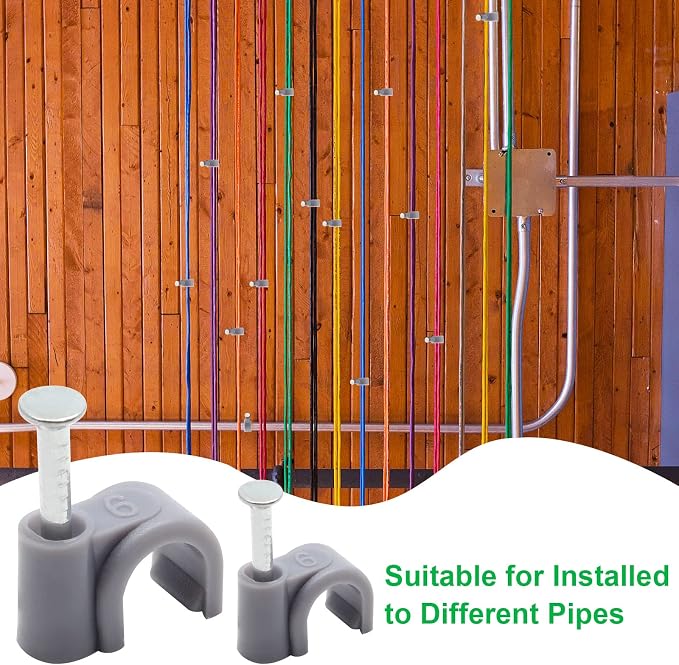1/4" / 6mm Half Clamp J-Hook Cable Clips with Nail, Gray, 200pcs | Nail in Cable Clips, Ethernet Cable Nails Tacks Clips