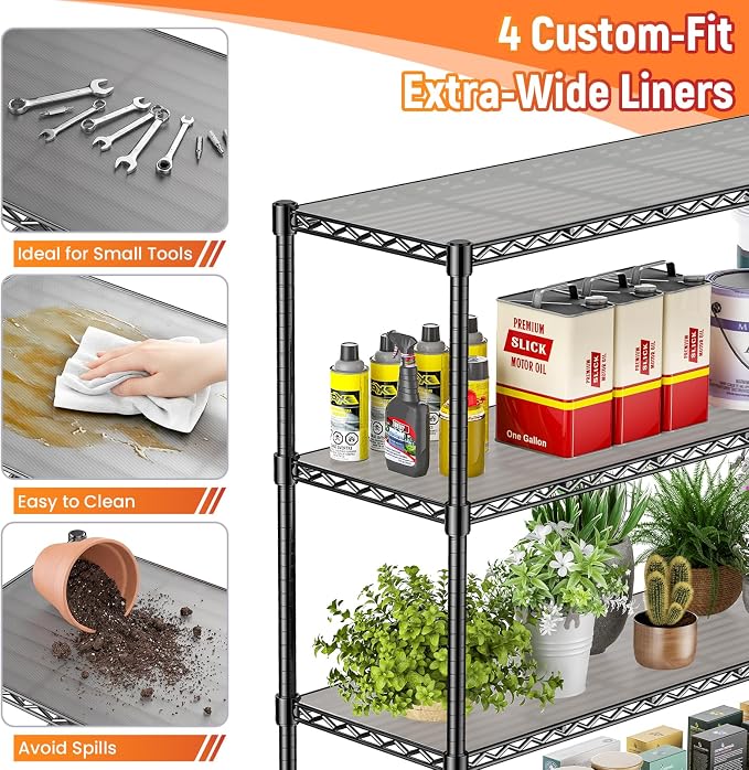60" W x 18" D x 63.78" H Storage Shelves Wire Shelving with Wheels, Heavy Duty Metal Garage Shelving, Adjustable Wire Rack with Liners, Fits 27-Gallon Totes, for Commercial & Warehouse, 2 PCS