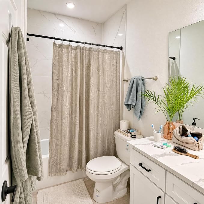 Outdoor Tension Rods No Drilling Curtain Patio Shower Bathroom Curtain Rod Windows Heavy Duty 40-100 Inch Black Adjustable 1.1 Inch Diameter Thick Spring No Rust