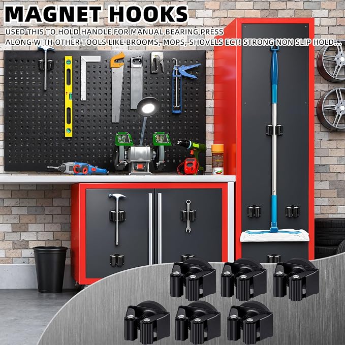 Vercraft 6 Pcs Magnetic Mop Broom Holder Movable Magnetic Broom Holder Rack, Anti Slip Wall Mounted Utility for Cleaning Tools, Garage, Kitchen, Laundry, Garden (Black)