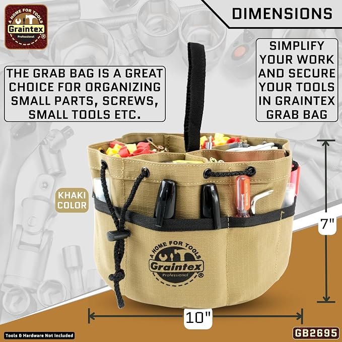 Graintex 18 Pocket Grab Bags Set of 3 Pcs Rip-Stop Canvas, Drawstring Closure, Small Parts Organizer Bag, Small Tools, Screws, Parts, Parachute Tool Bag, Parachute Tool Organizer for Essential Items