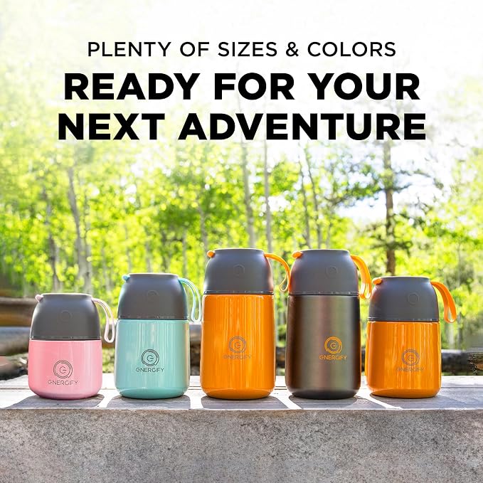 Energify Vacuum Insulated 12oz Titan Gray Thermos with Folding Spoon and Carry Case, BPA-Free, Meal Holder
