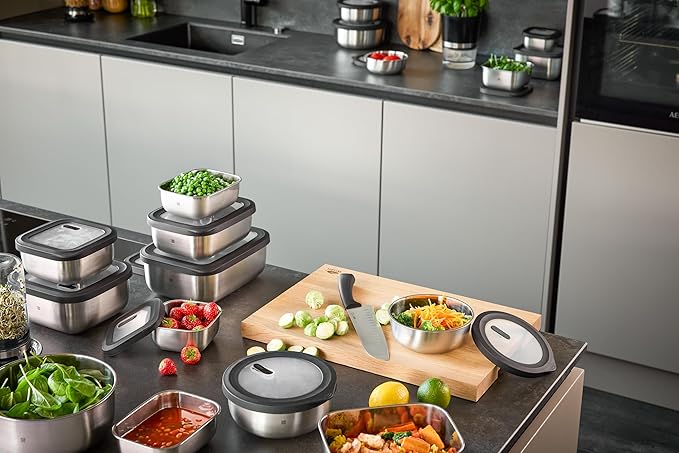 GEFU Provido Food Storage Containers with Lid, Set of 2, Stainless Steel, 400 ml Volume, Microwave-Safe, Ideal as Meal Prep or Storage Box