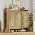 Mericonia Rattan Shoe Storage Cabinet, Farmhouse Shoe Cabinets Storage for Entryway, Boho Wooden Shoe Rack with 3 Doors for Entryway, Hallway (Natural, 3 Door)