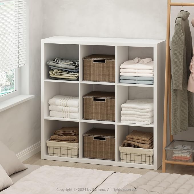 Furinno Cubic Extra Thick 9-Cube Closet Organizers and Storage, White | 14.6 x 44 x 44 in, Open Shelf Closet Storage, Closet Organizer, for Wardrobe, Bedroom, Living Room
