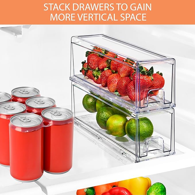 Sorbus Small Clear Acrylic Storage Drawers (2 Pack) - Stackable Plastic Organizer Bins for Fridge, Freezer, Pantry, and Bathroom