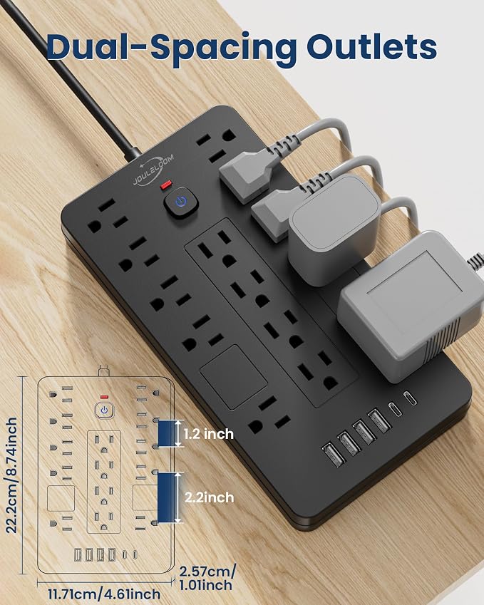 JouleLoom Surge Protector Power Strip-14 Outlets and 6 USB Ports, 20 Feet Flat Plug Extension Cord, 1850 Joules, Black, ETL Listed for Home, Office, Dorm Room