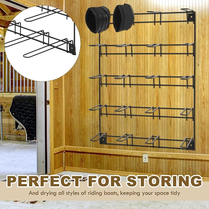 Duraaamo Horse Boot Rack Hold 10 Pairs of Boots Mounted Collapsible Organizer & Dry Hanger Boot Holder Storage for Equestrian Enthusiasts Horse Stall Accessories, 23 3/4" H X 17 1/2" W X 9 3/8" Depth