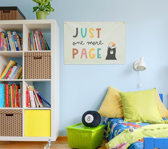 Classroom Wall Banner Decor-Teacher Gift-Inspirational Back to School Wall Art Flag Decor-Just One More Page-Hanging Canvas Banner for Classroom Reading Corner Homeschool Teacher Office