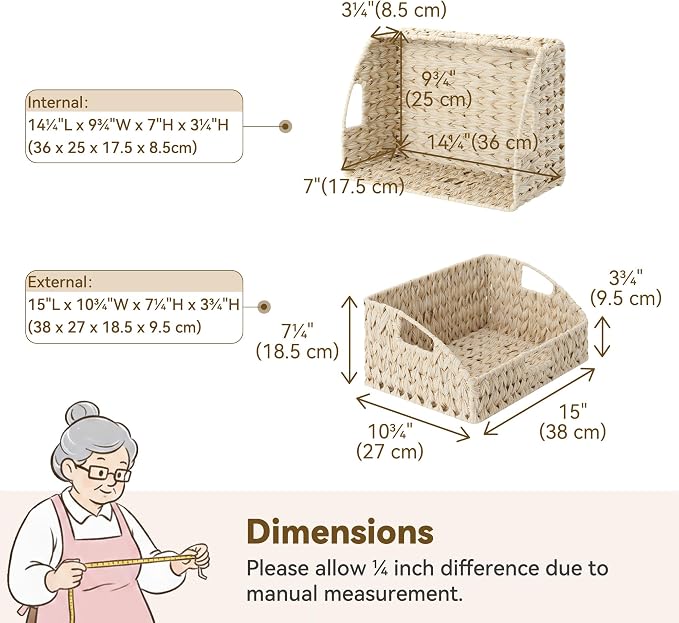 GRANNY SAYS Wicker Storage Baskets for Shelves, Large Wicker Basket with Handles, Trapezoid Woven Baskets for Storage, Decorative Basket for Home Decor, Butter Milk