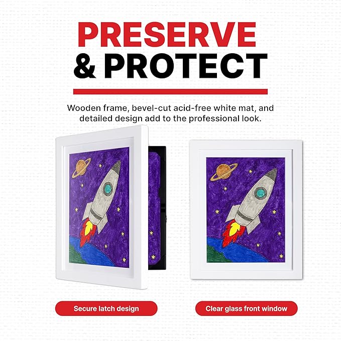 Dynamic Frames Li’l Davinci Front-Open 2-Pack Kids Art Frames, Wooden Frames for 9x12 Artwork, Prints & Certificates, Store up to 50 per Frame, 11.75 x 14.75 Outer Dimensions, White