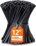 Zip Ties 12 inch with 45 lb Tensile Strength, Black Cable ties, 1000 Pack, ANOSON