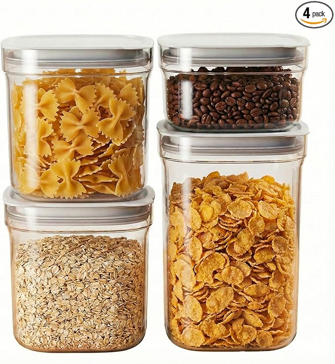 Airtight Food Storage Containers with Lids, 4 Pcs Set BPA Free Clear Sturdy Kitchen Pantry Organization Canisters for Herbs, Coffee, Tea - Keeps Food Fresh & Dry (Transparent-4pcs)