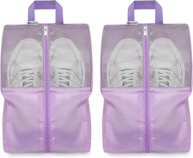 Shoe Bags For Travel, Used As For Storage or Shoe Travel Bag, Space Saving When Travelling With This Travel Shoe Bags For Packing, Waterproof Nylon Sneaker Bag. (Light Purple, 2 Pack, Medium)