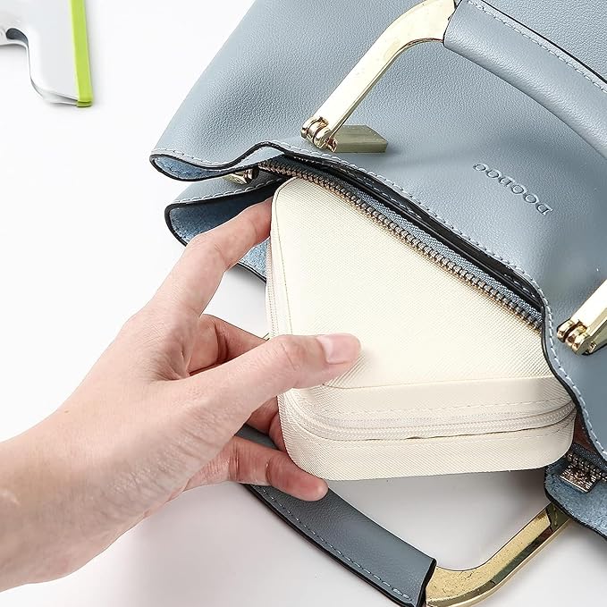Neveika Portable Travel Mini Jewelry Box Leather Jewellery Ring Organizer Case Storage Gift Box Girls Women (4pcs White).