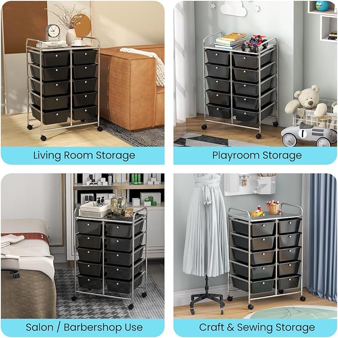 BECOMFORT 10-Drawer Rolling Cart with Drawers, Storage Cart on Wheels, Teacher Classroom Organizers with Metal Frame, Mobile Craft Cart, Trolley Utility Cart for School Office Play Room