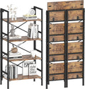 Homeiju Folding Bookshelf,4 Tier Bookcase Foldable Shelf with X-Bracket Design, Adjustable Feet, Space Saving Storage for Living Room, Office, Rustic Brown
