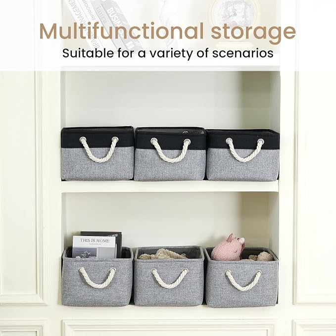 Storage Baskets for Shelves 13.8x9.8x6.7 Inch, Foldable Fabric Storage Bins with Handles, Small Storage Baskets for Organizing Closet, Office, Home Organization (6-Pack, Gray)