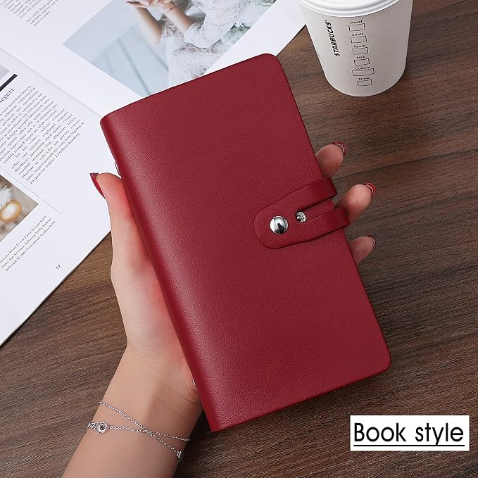 RFID Credit Card Holder, Leather Business Card Organizer with 96 Card Slots, Credit Card Case for Managing Your Different Cards and Important Documents to Prevent Loss or Damage (Dark Red)