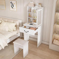 Small Makeup Vanity Desk with Mirror and Lights, Vanity Table Set with Storage Drawer & Open Shelves, 3 Lighting Colors, Adjustable Brightness Mini Makeup Vanity with Stool