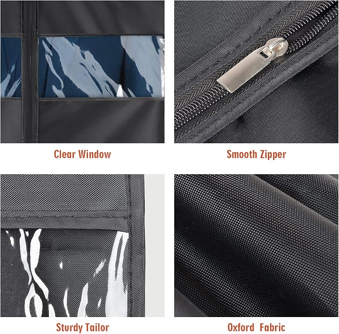 Univivi Garment Bag Suit Bag for Storage and Travel 43 inch, Washable Suit Cover for T-Shirt, Jacket, Suits, Coats, Set of 5, Oxford Fabrics