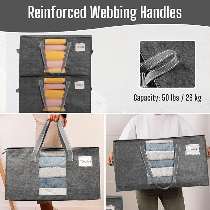 VENO 10 Pack Moving Bags, Comforter and Blanket Storage Bags for Closet, Moving Boxes, Boxes with Lids Alternative, College Dorm Packing Supplies, Foldable Heavy-Duty Tote with Window (Gray, 10 Pack)