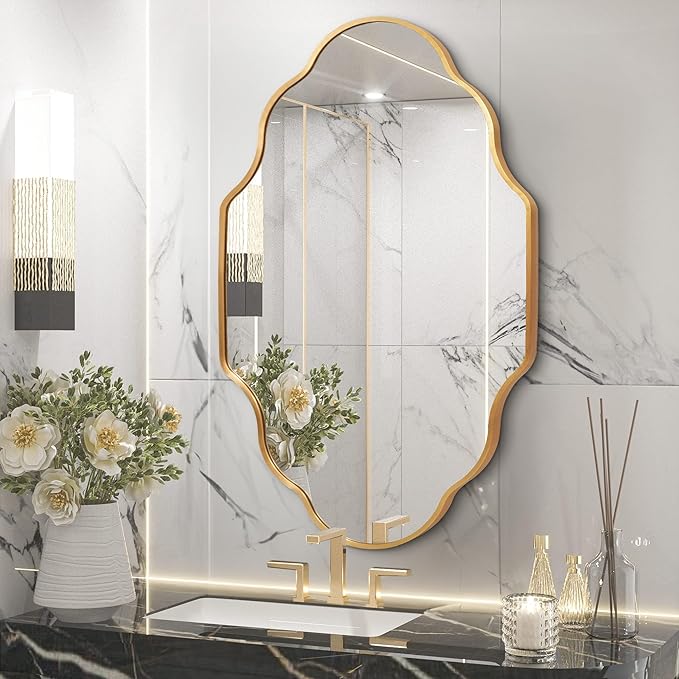 Gold Bathroom Mirror -Wall Decor 20" x 36" Modern Mirror with Aluminum Alloy Frame for Bathroom, Bedroom, Living Room, Dining Room, Cloakroom, Entryway