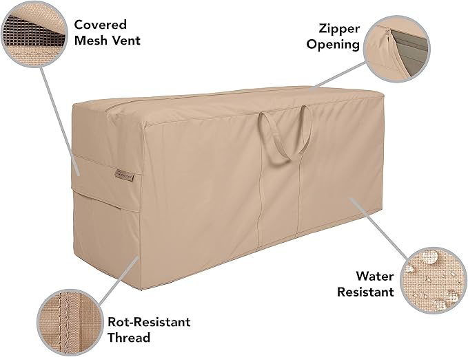 Covermates Ultima Cushion Storage Bag – 600D Ripstop Polyester, Waterproof Zipper, Heavy Duty Patio Cushion Storage with Handles & Vent, 75W x 18D x 26H, Ripstop Tan