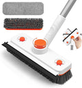 Floor Scrub Brush with Long Handle, 3 in 1 Extendable Stiff Bristle Scrape Brush, 60-In Shower Scrubber Brush with Squeegee and 2 Replacement Heads for Cleaning Bathroom Kitchen Deck Tub Tile