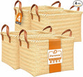 Hand Woven Baskets for Storage, 4Pcs Water-Resistant Wicker Baskets, Yellow Wicker Storage Baskets for Shelves, Large Basket with Handle for Organizing, Clothes, Laundry, Blanket - Rectangular