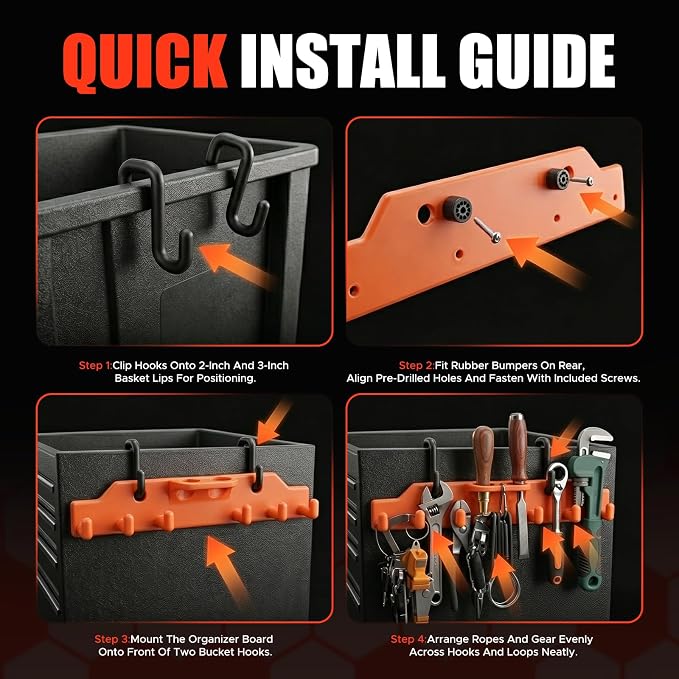 Lineman Bucket Truck Tool Board Hook Organizer,4 Mount Hooks (2×3" & 2×2") | For Aerial Basket Work,4 Multi-Size Mount Hooks (2×3" & 2×2"), Heavy Duty Weatherproof Polypropylene Tool Storage Rack