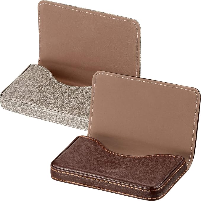 Outus 2 Pcs Business Card Holder, PU Leather Business Card Case Pocket Wallet with Magnetic Shut for Christmas Gift Adult(Coffee and Gray)