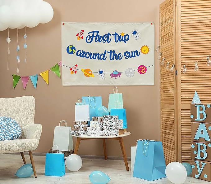 Classroom Wall Decor-Educational Rectangular Banner for Teacher,kids,Classroom Reading Room Nursery Office Playroom Bedroom Flag Sign Decor-Birthday Christmas Gift-First Trip Around The Sun