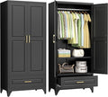 Polup Metal Armoire Wardrobe Closet with Drawer, 71“ Tall Wardrobe with Doors and Shelves, Metal Wardrobes Closet with Hanging Rod, for Bedroom, Garage, Laundry, Black