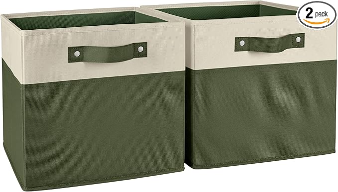 RiverRidge Kids storage bins - 10.5 Cube Storage Organizer with Handles – Olive Two-Tone closet organizers and storage for Toys, Shoes & More - Fits RiverRidge Cabinets