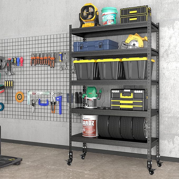4" Storage Rack Caster Wheels, Fit Boltless Shelving Rack Posts | Heavy-Duty Shelves Casters with Brakes, Storage Shelf Accessories, Total Load Capacity 1000 Lbs, 4 Pcs