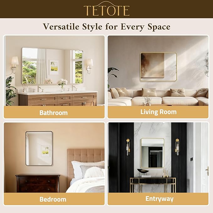 TETOTE Black Framed Mirrors for Bathroom, 30 x 36 Inch Modern Decorative Wall Mounted Rectangle Matte Framed Vanity Mirror (Horizontal/Vertical)