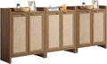 SICOTAS Shoe Cabinet Set of 3, Large Capacity Shoe Storage Organizer Cabinet, Tall Rattan Shoe Cabinet with Doors and Shelves, 6-Tier Farmhouse Boho Wooden Storage Cabinet for Entryway Hallway