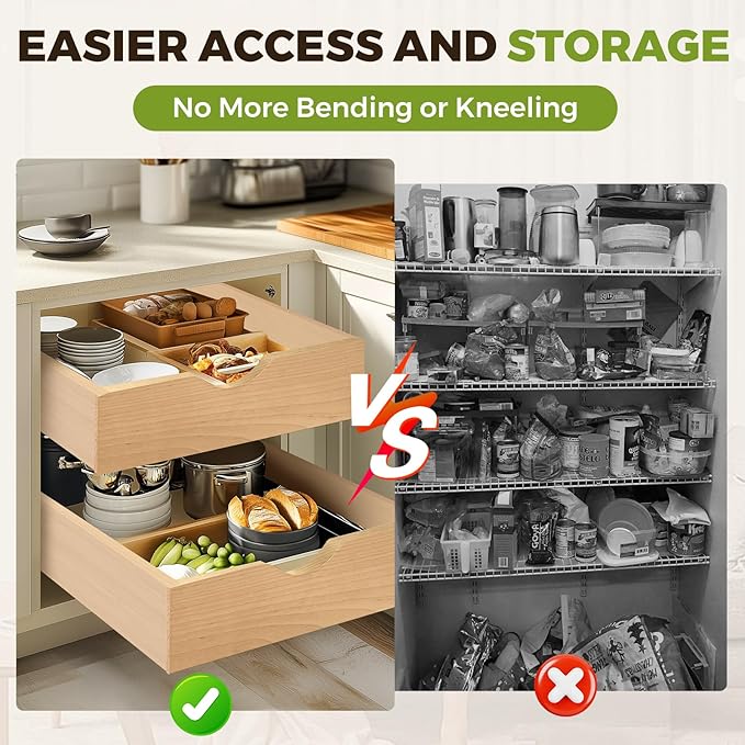 Pull Out Drawers for Cabinet 17.5" W x 23" D x 4.5" H Wood Slide Out Organizer and Storage Kitchen Cabinet Drawers Slide Out Shelves Pull Out Shelves in Kitchen Pantry Bathroom with Soft Close