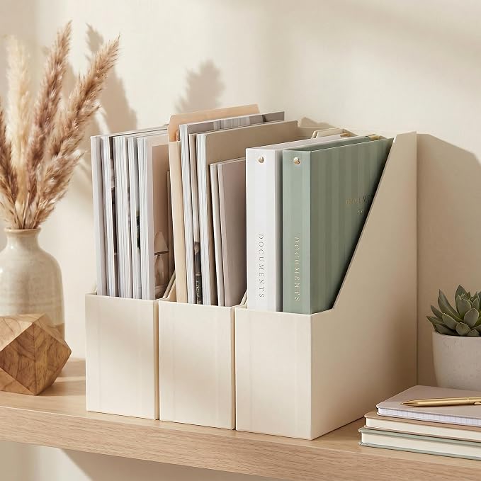 ZICOTO Beautiful Magazine Holder Set Of 3 - Sturdy File Holder to Organize Your Desk Or Shelves - The Perfect Office Storage to Effortlessly Organize Your Paperwork/Files, Magazines, Books Or Binders