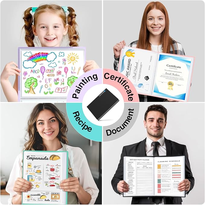 Sooez Binder with Plastic Sleeves 30-Pocket, Displays 60 Pages, 8.5x11 Presentation Folders with Clear Sheet Protectors, Art Portfolio Binder for Certificate & Office Project, Document Organizer
