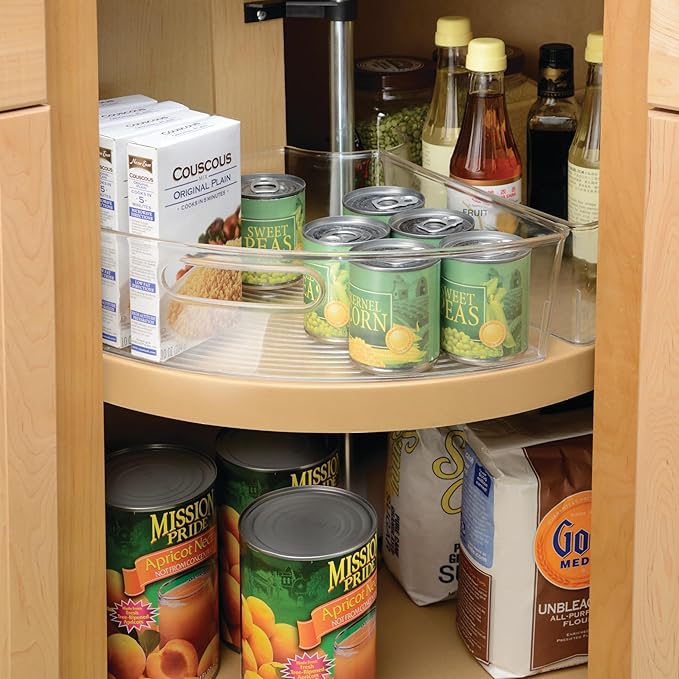 iDesign Clear Plastic 1/4 Wedge Bin, 4-Pack | Corner Lazy Susan Cabinet, Kitchen Cabinet Organizer