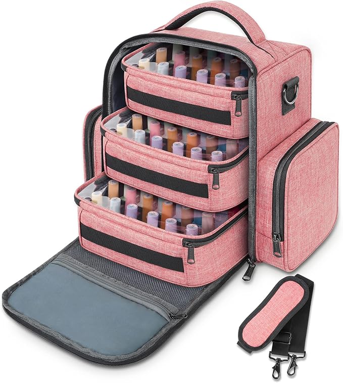 YOREPEK Nail Polish Organizer with 3 Removable Pouches for 72 Bottles, Pink | Large Nail Polish Carrying Case with 4 Zippered Pockets for Manicure Tools, Supplies, Nail Lamp, Gifts for Women