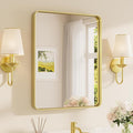 TETOTE Brushed Gold Bathroom Mirror, 24 x 30 Inch Metal Framed Mirror, Brushed Brass Rectangle Wall Mounted Golden Vanity Mirror (Horizontal/Vertical)