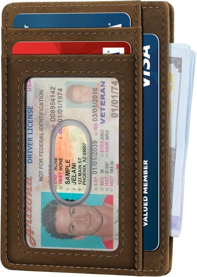 furid Slim Genuine Leather Wallet: Minimalist RFID Small Card Wallet for Men with ID Window - Front Pocket Comfortable Fit - 0.11-inch Ultra Thin Credit Card Holder for Men's Gift