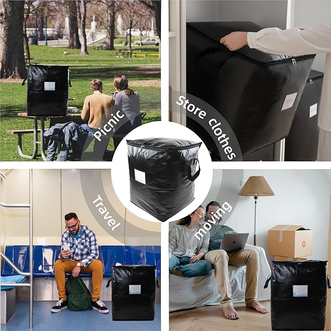 3 Pack Extra Large 91L Heavy Duty Moving Bags – Waterproof Foldable Storage Totes with Reinforced Handles for Clothes, Blankets, Bedding, Pillows, Toys & Christmas Decorations