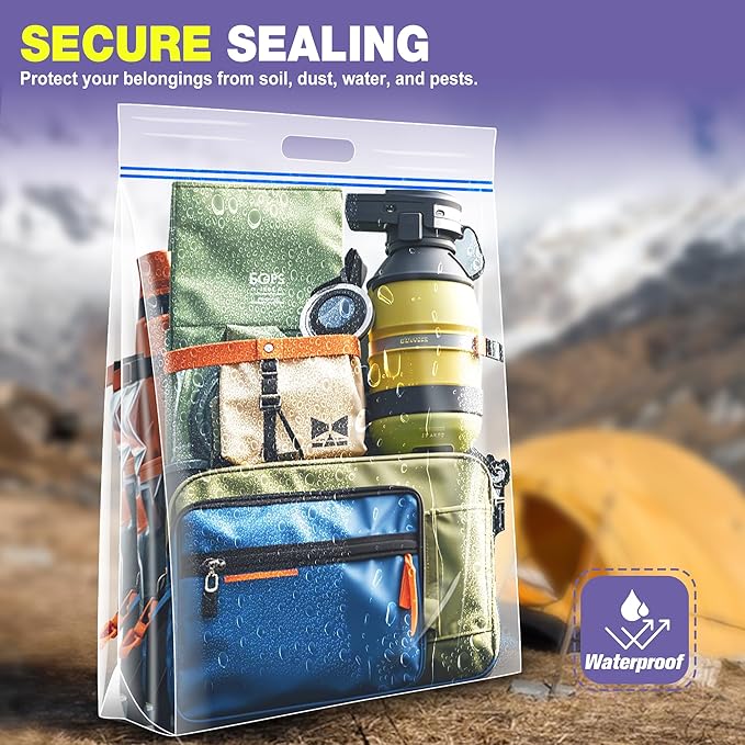 25 Gallon Jumbo Storage Bags, 35" x 24" Clear Plastic Zipper Bags with Handles, Extra Heavy Duty Large XL for Travel, Moving, Clothing, 12 Packs