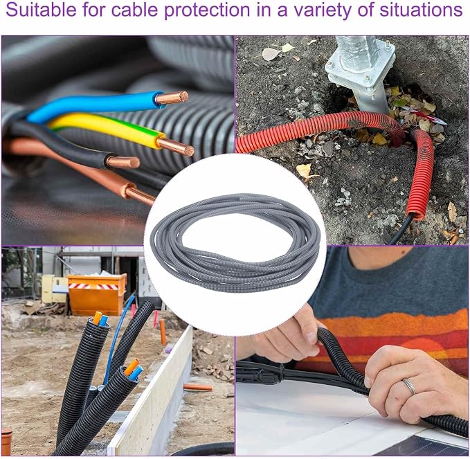 DMiotech 50ft Wire Loom Split Tubing 3/8 Inch(9.5mm) ID, Cord Protectors from Pet Flexible Conduit Cable Management for Office Home Garden, Gray
