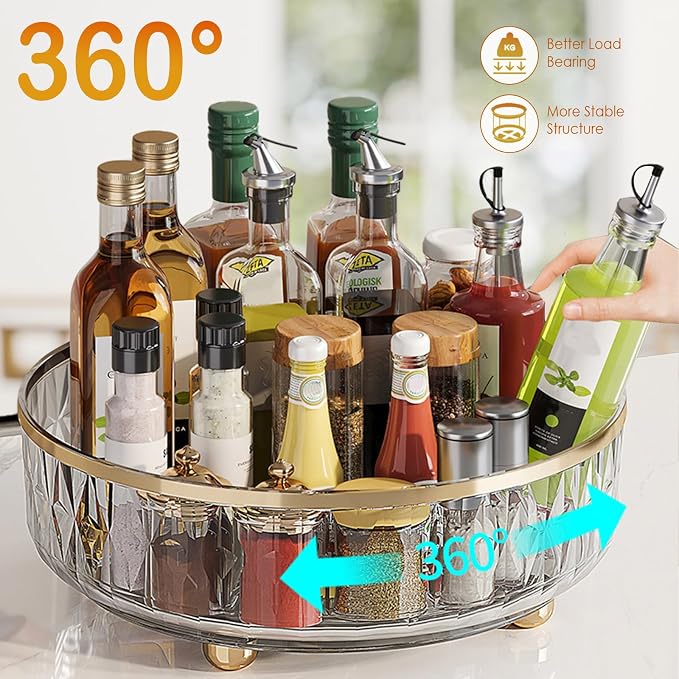 11-Inch Clear Lazy Susan, Non-Skid Rotating Storage Tray, Ideal for Kitchen Cabinets, Pantry, Refrigerator, Bathroom Countertop, Vanity Makeup Organizer, Spice Rack (Gray, 11Inch)